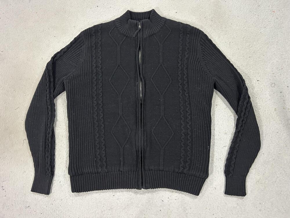 Northwest Territory Sweater Mens Medium Black Full Zip Sherpa Lined Cable Knit